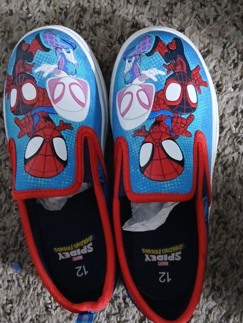 Spider-Man Kids Slip-On Sneakers SIZE 12 in Blue and Red